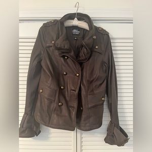 Blanc Noir Leather jacket nwot  Brown size lg gold buttons double breasted